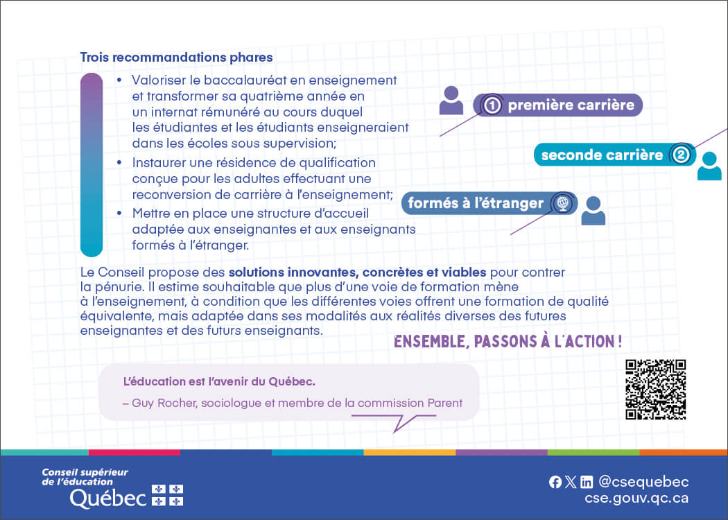 Profession enseignante au Québec : voies d’accès actuelles et potentielles - Carton : Faits saillants